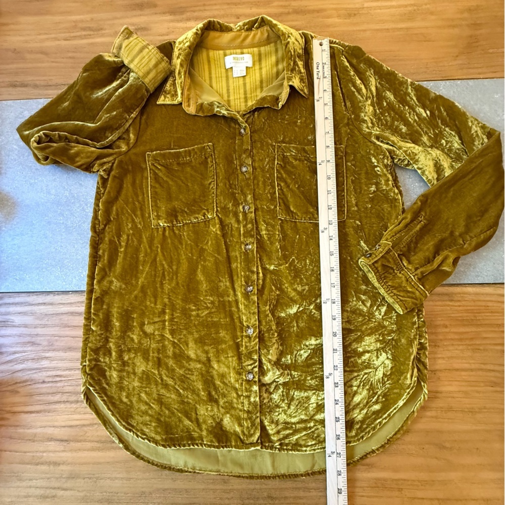 Maeve Anthropologie Karina Chartreuse Velvet Button Down Shirt Blouse Size 10 - Picture 11 of 12